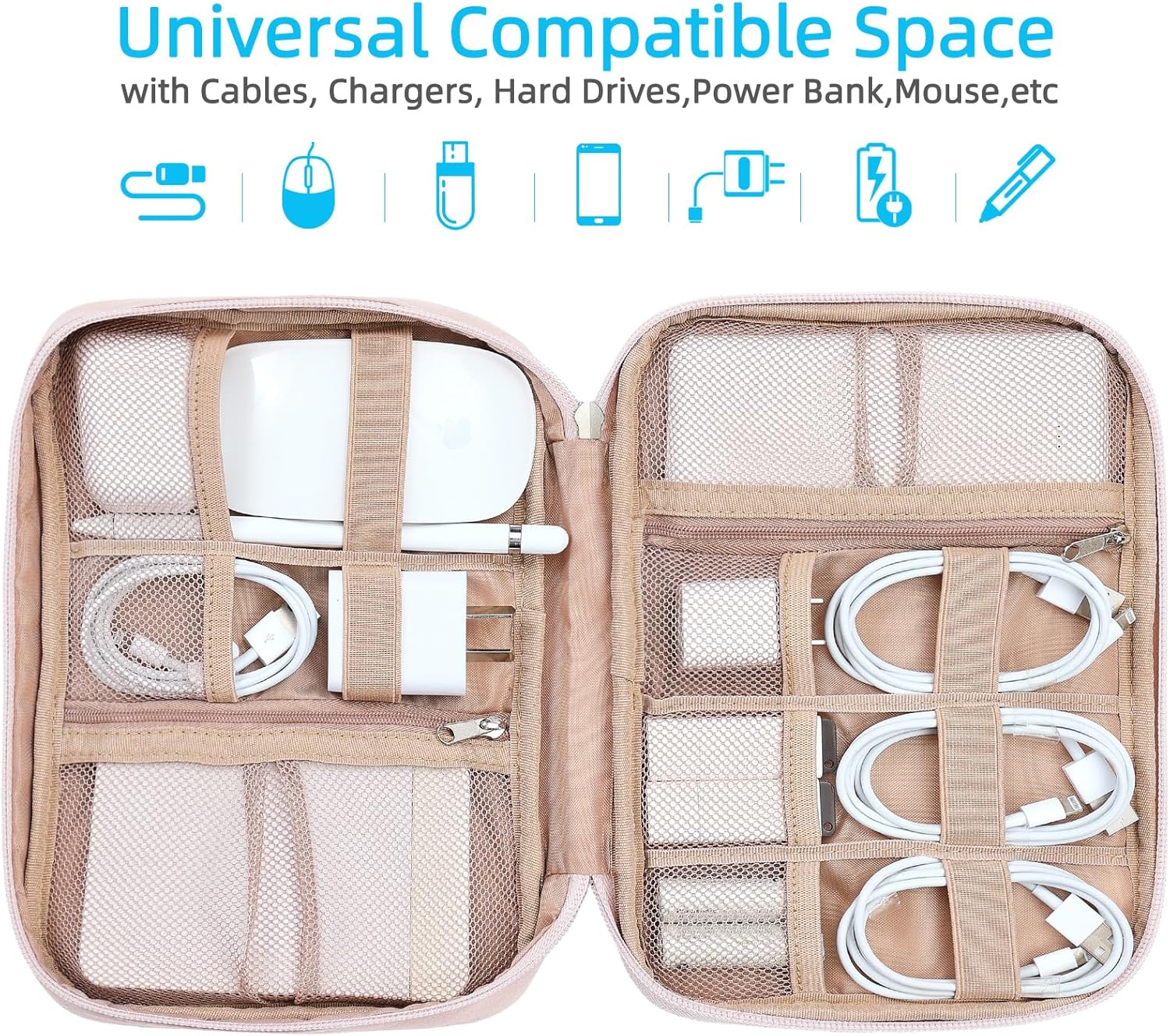 NISHEL Travel Cord Organizer Case, Tech Electronic Bag, Essentials for Charger, Cable, Phone, Hard Drive, USB, SD Card, Pink - Image 2