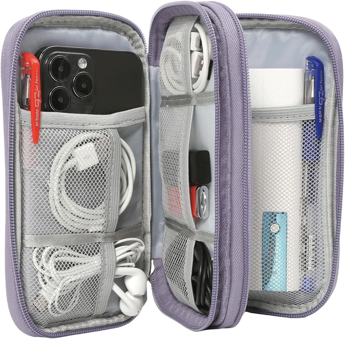 Travel Electronic Organizer Pouch Bag, Waterproof Portable Electronic Accessories Storage Multifunctional Case for USB, Cable, Cord, Charger, Phone, Power Bank, Earphone (Purple, Large) - Image 3