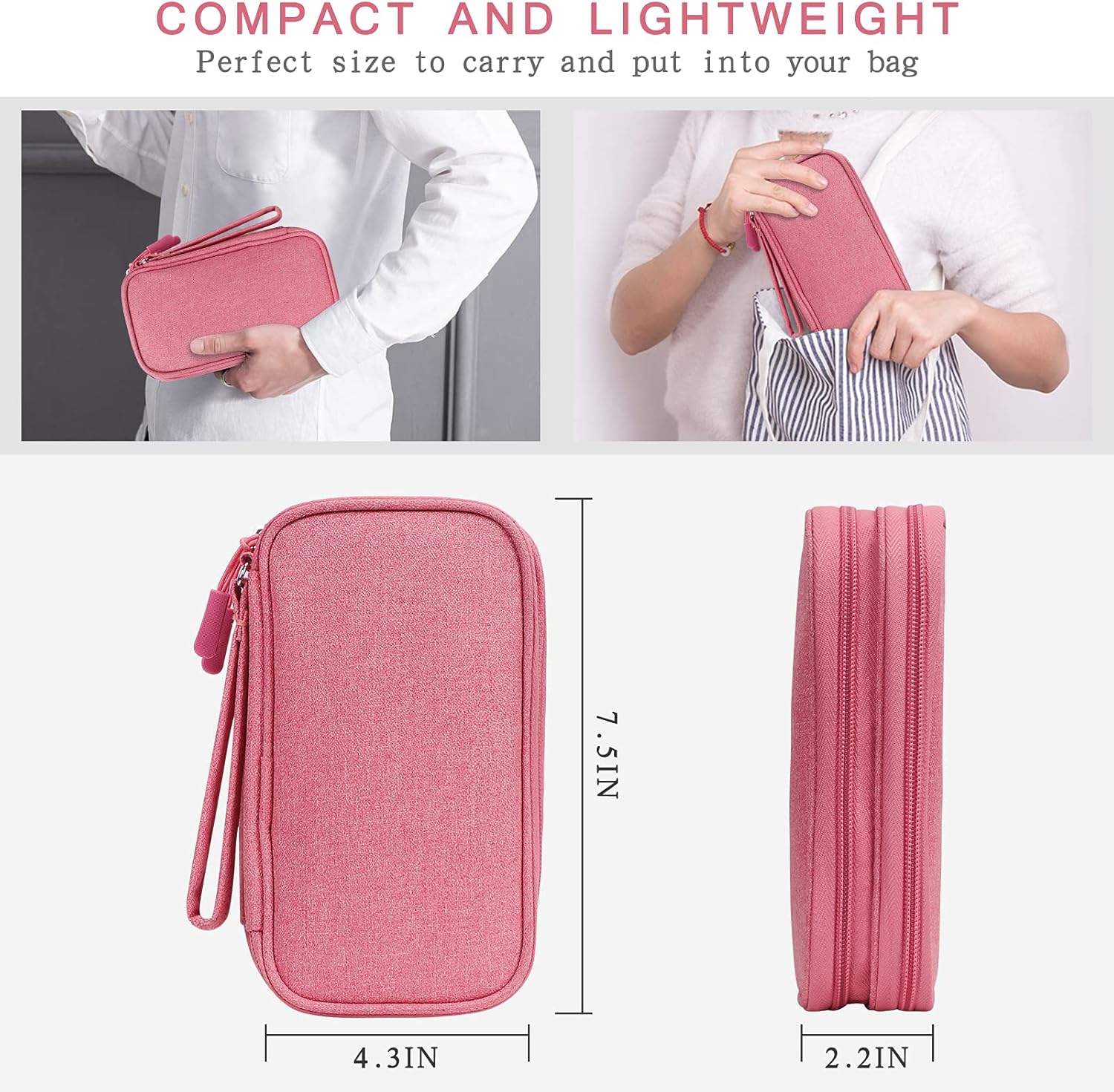 Skycase Electronic Organizer Travel Case - Waterproof Travel Cord Pouches for Organization, Cable Organizer, All-in-One Double Layers Storage Bag for Accessories, Charger, Cable, Pink - Image 5
