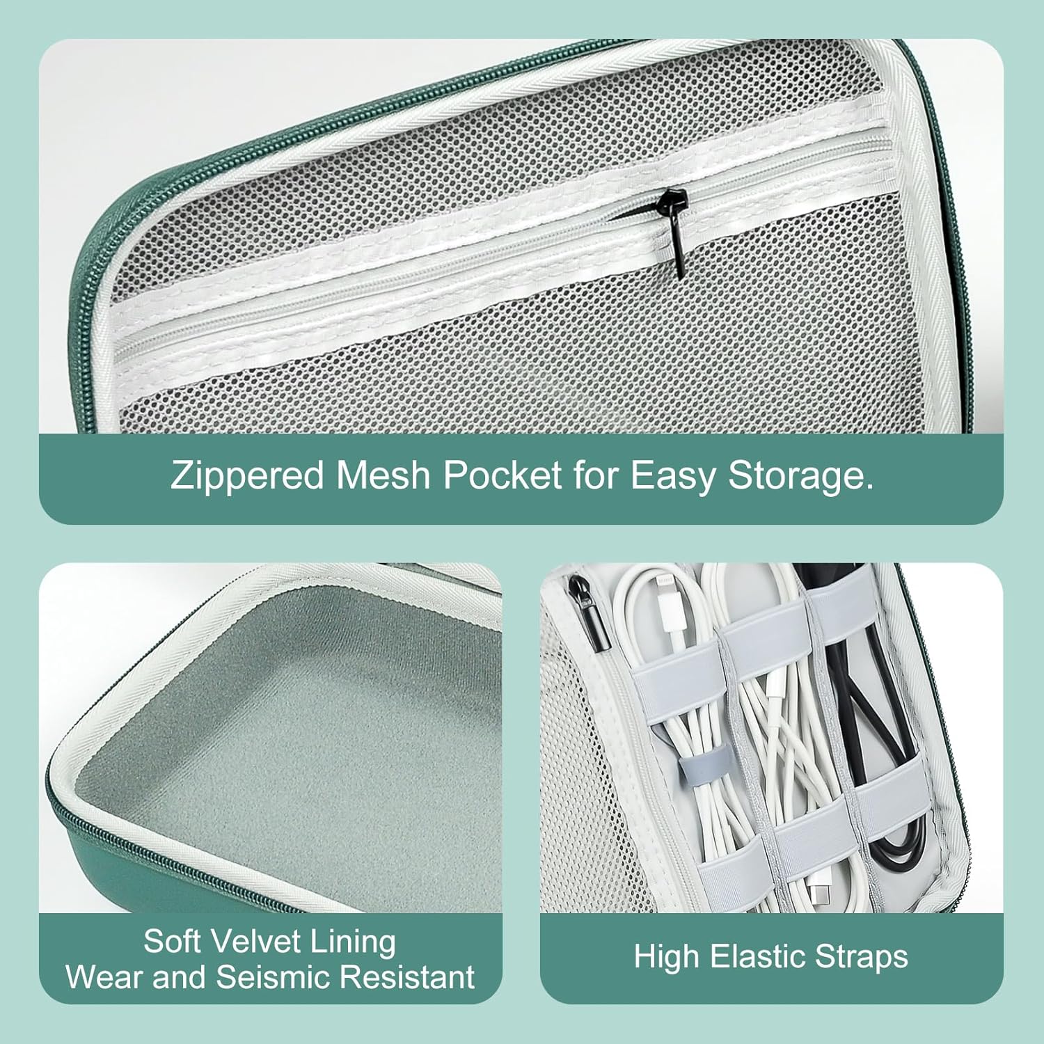 EVA Electronic Accessories Storage Case Large Shockproof Waterproof Storage Bag for Electronics Organizer Portable Cable Storage Bag for Travel or Work (Green, Double Layer) - Image 4