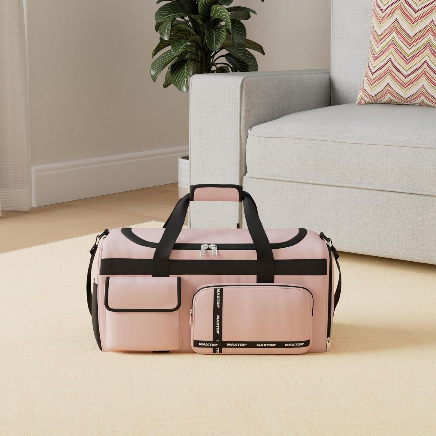 MAXTOP Gym Bag for Women Travel Duffle Carry On Tote Weekender Bag Large Capacity Pink Overnight Bag With Shoe Compartment Gym Tote with Dry and Wet Separation - Image 2