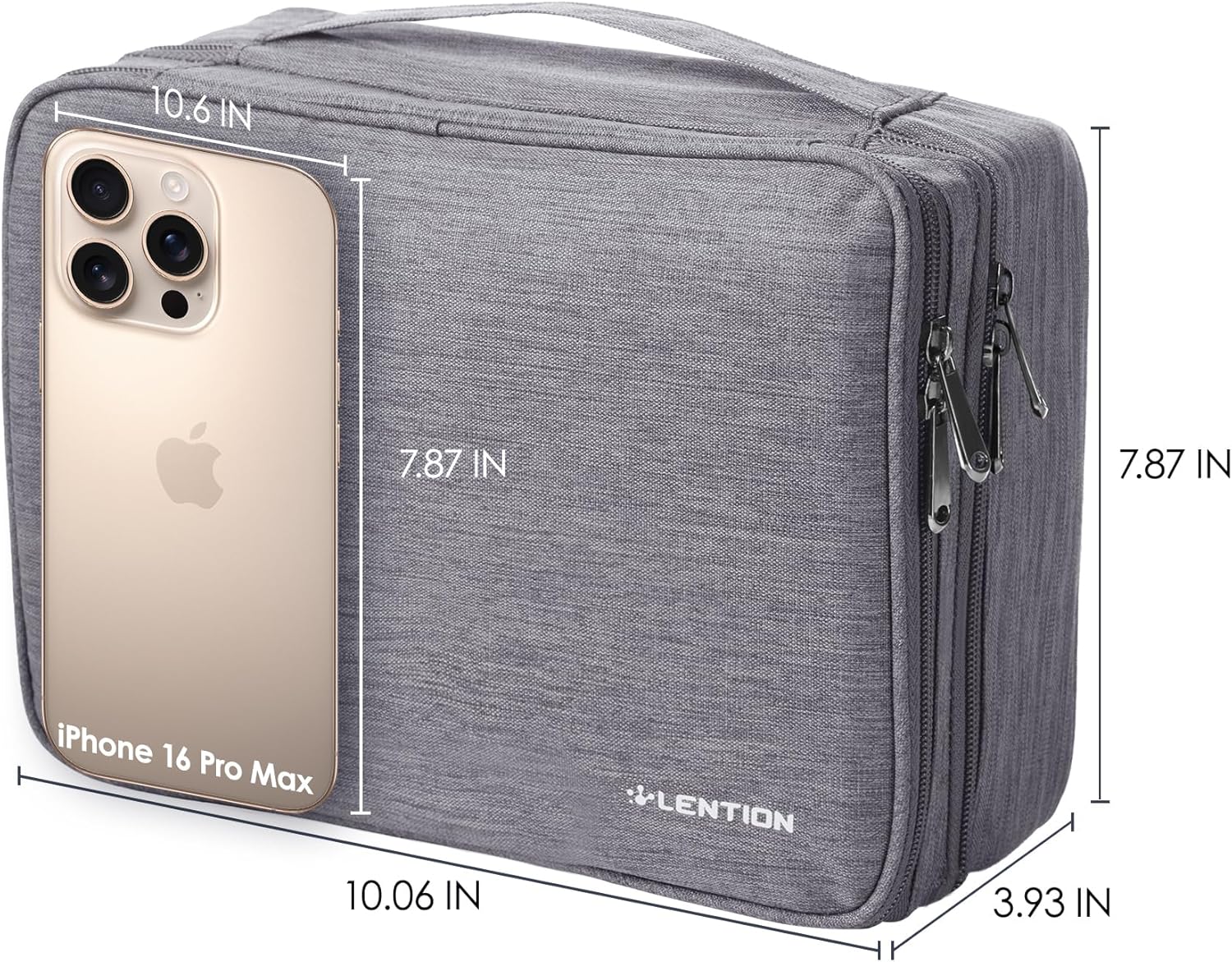 LENTION Cable Electronics Organizer Bag Pouch, Travel Accessories Carry Case Waterproof Double Layers All-in-One Storage Bag Carrying for Cord, Charger, Power Bank, Earphone Grey - Image 2