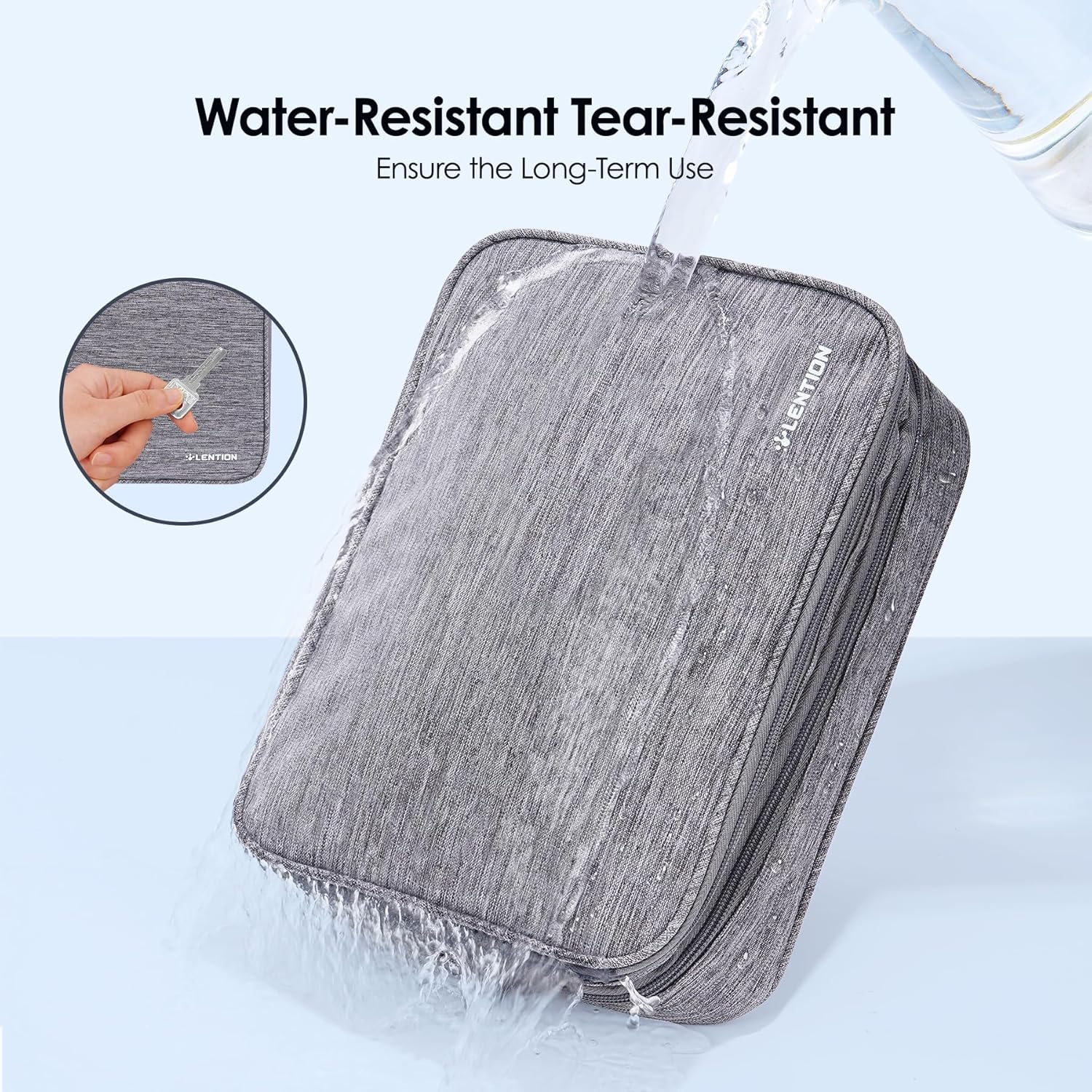LENTION Cable Electronics Organizer Bag Pouch, Travel Accessories Carry Case Waterproof Double Layers All-in-One Storage Bag Carrying for Cord, Charger, Power Bank, Earphone Grey - Image 8