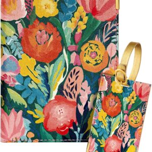 Slohif Passport Holder Lugguage Tag Set Suitcase Cover Wallet Case for Travel Women - Leather Passport Book Personalized Organizer Card Protector Sleeve Essentials Slim Carrier Flower