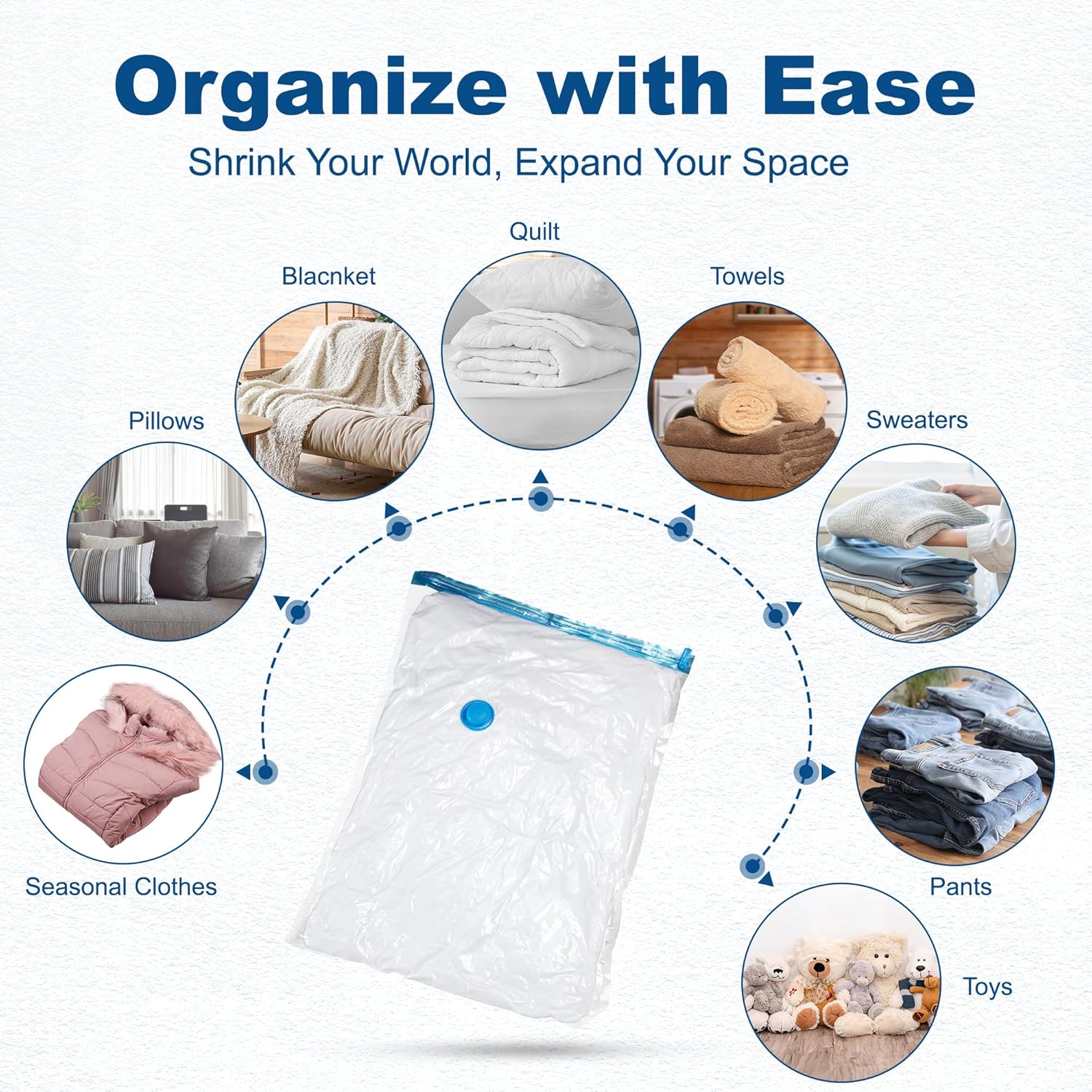 HOUSE DAY 30 Pack Vacuum Storage Bags with Electric Pump, 4 Sizes + 2 Roll-Up (5 Each), Space Saver Vacuum Seal Bags for Clothing, Bedding, Pillows, Travel – Airtight Seal, Reusable & Durable - Image 9