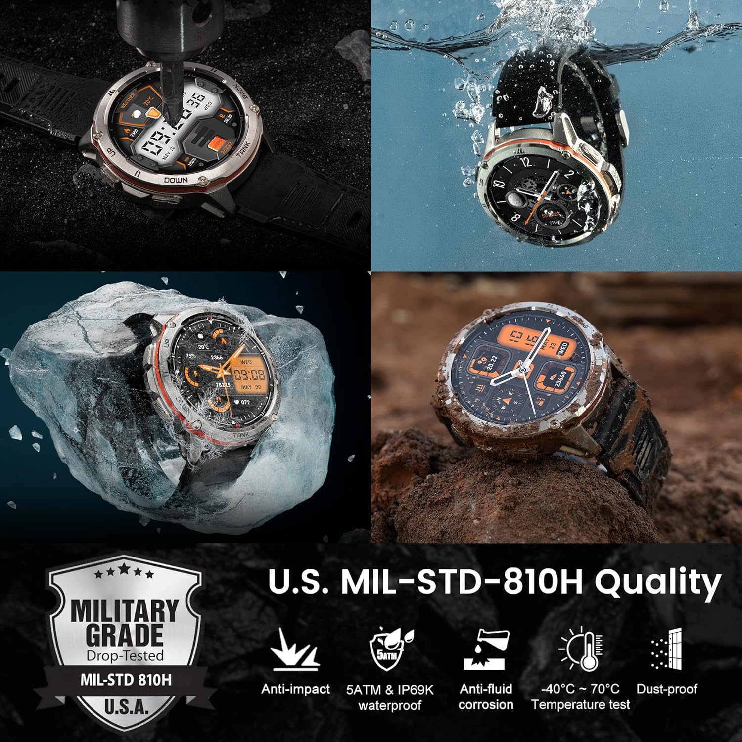 AMAZTIM GPS Smart Watch for Men, 6 Satellite Positioning, Compass, Stainless Steel Body, 50M Waterproof, 470mAh Extra-Large Battery, Answer/Make Call, 1.43" AMOLED Screen, Compatible for Android iOS - Image 2