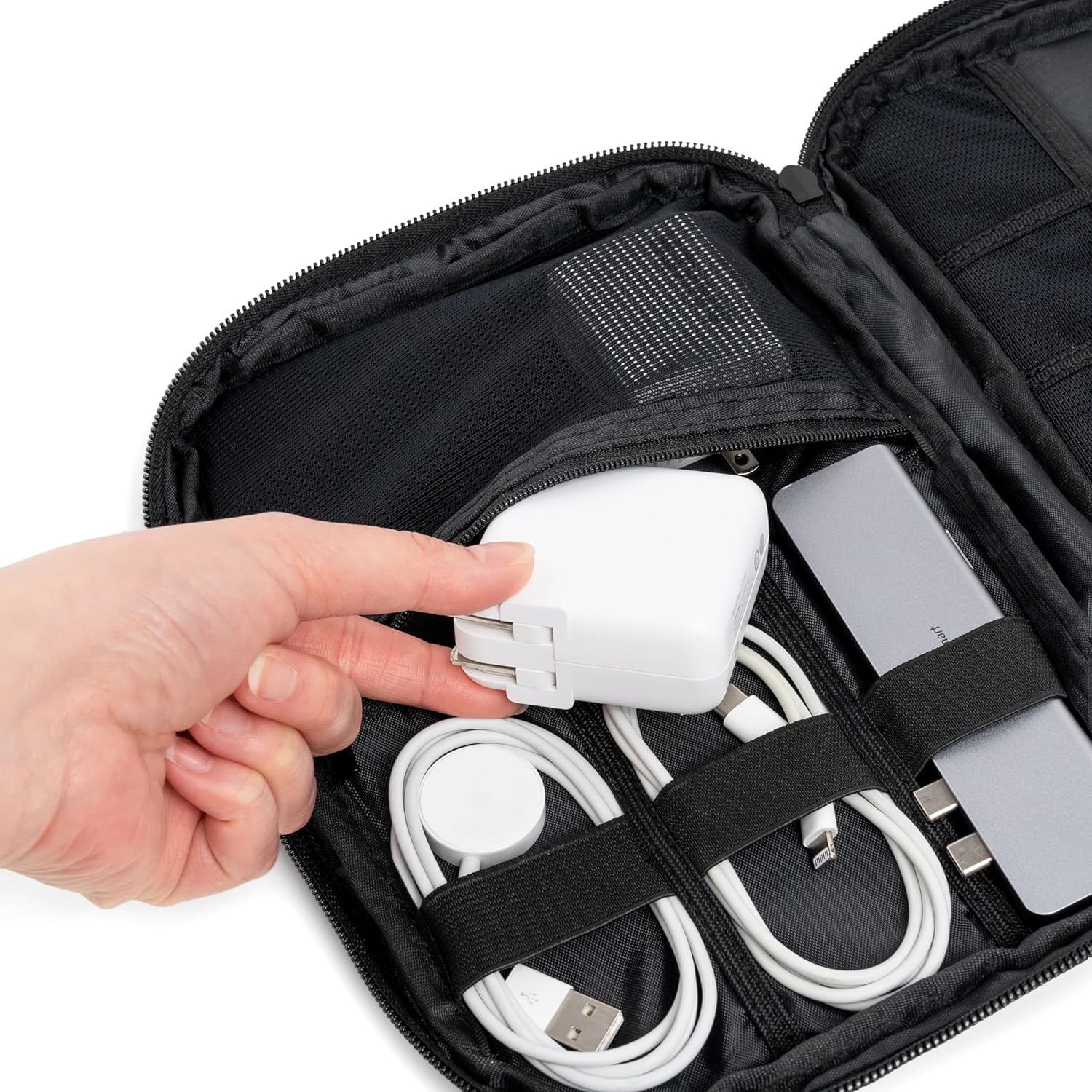 PAVILIA Soft Electronic Organizer Travel Case, Travel Cord Organizer Bag, Small Cable Tech Storage Pouch, Travel Accessories Essentials Must Haves for Mobile Phone, USB, Cord, Charger, Black - Image 5