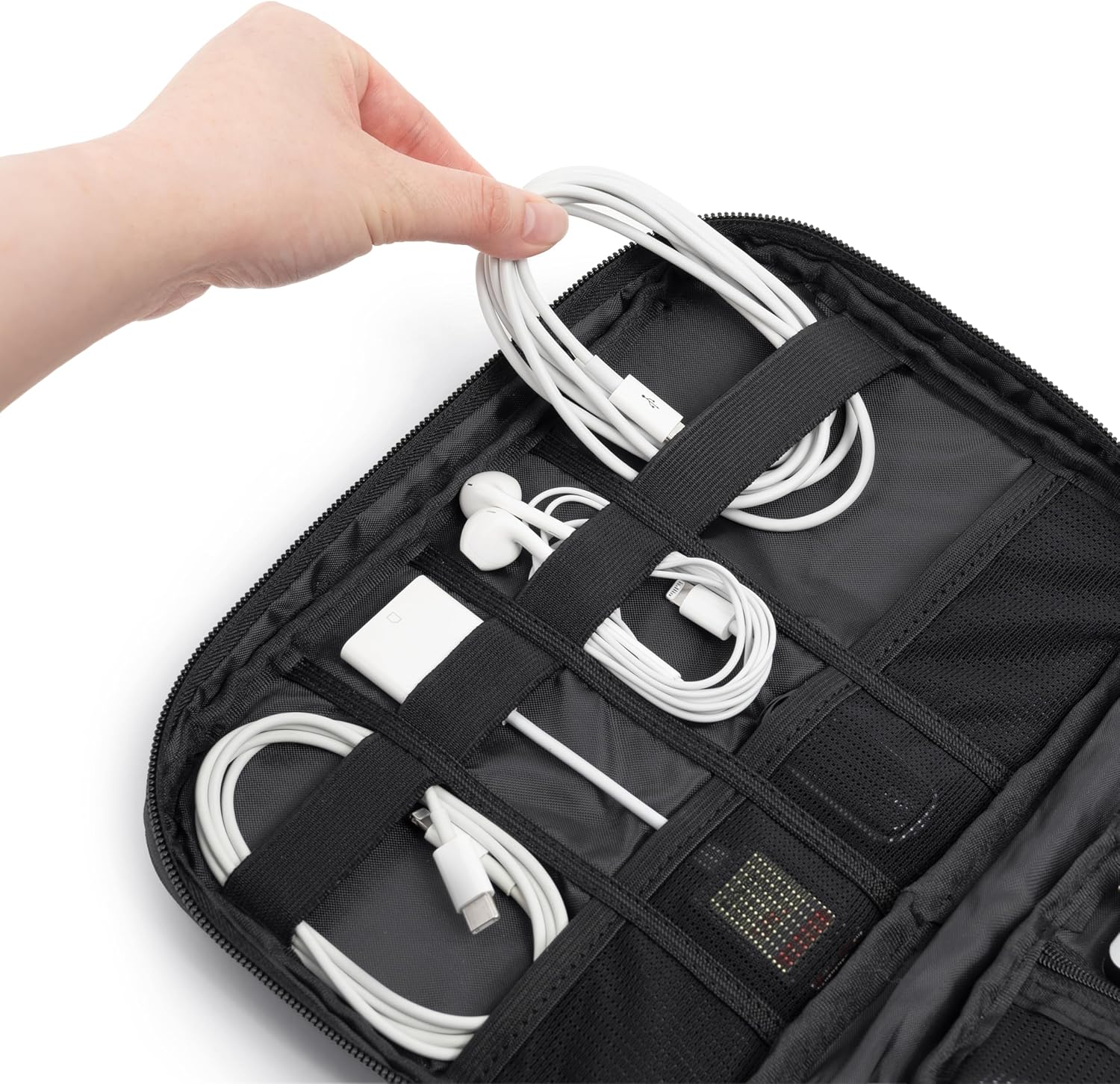 PAVILIA Soft Electronic Organizer Travel Case, Travel Cord Organizer Bag, Small Cable Tech Storage Pouch, Travel Accessories Essentials Must Haves for Mobile Phone, USB, Cord, Charger, Black - Image 4
