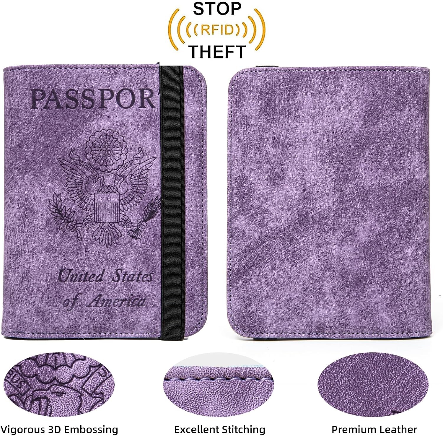 Passport Holder for travel - Cover Wallet -Travel Essentials RFID Blocking Travel Accessories for Women Men (violet) - Image 3